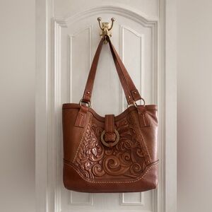 BOC Brown faux Leather Floral Embossed Bag
